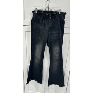 A Beautiful Soul Black‎ Wash Paperbag Waist Flare Jeans Size 10 Distressed